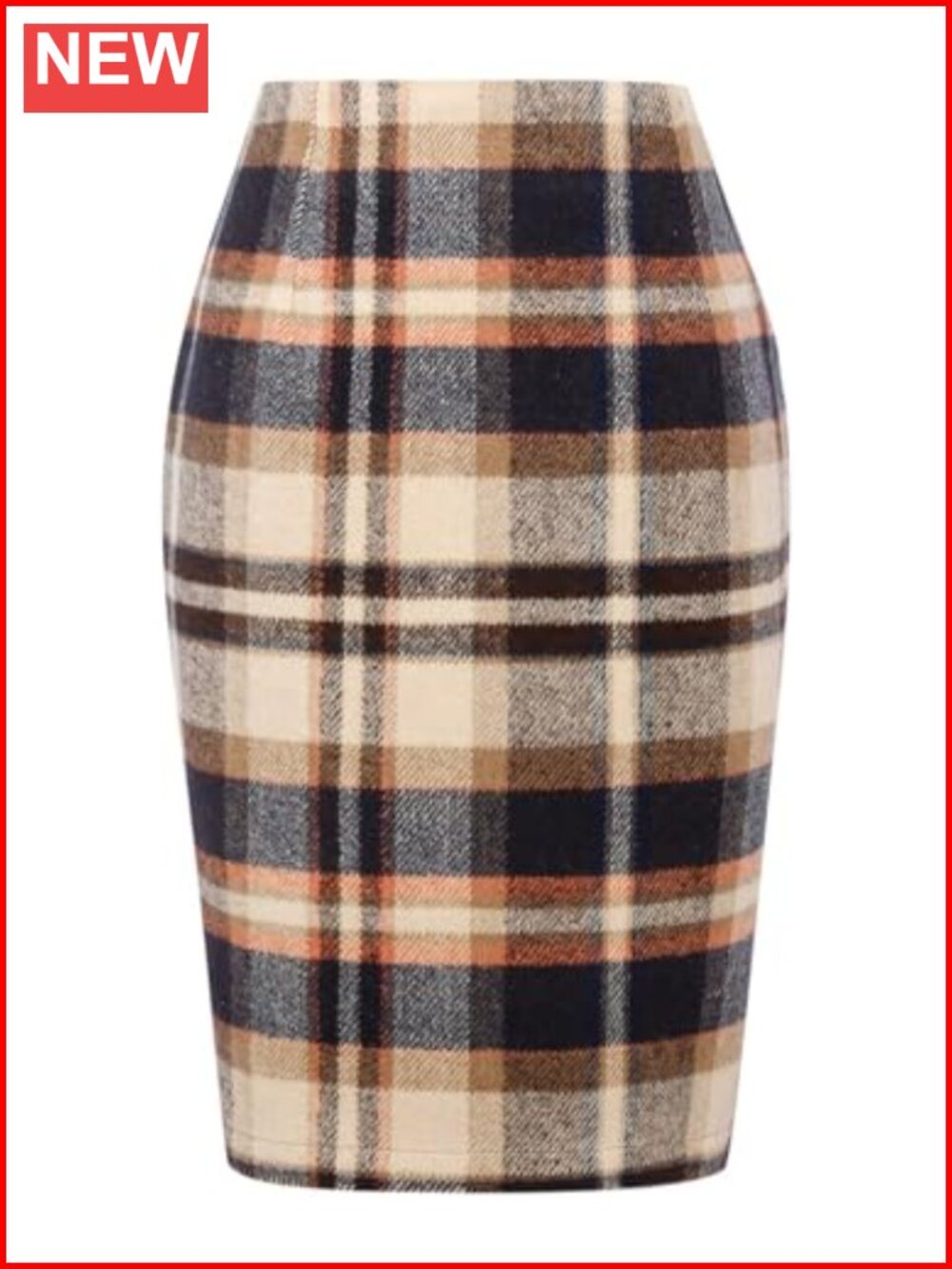 Plaid High Waist Pencil Midi Skirt Back Slit Knee Length Fall Winter